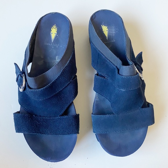 Volatile Navy Blue Leather Strappy Sandals